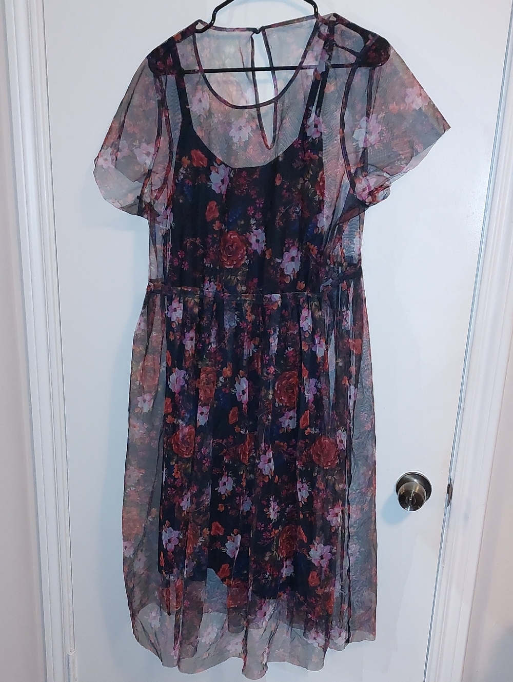 Torrid Black Multi-Color Floral Print Mesh Skater Midi Dress Sz 1X - Picture 6 of 15
